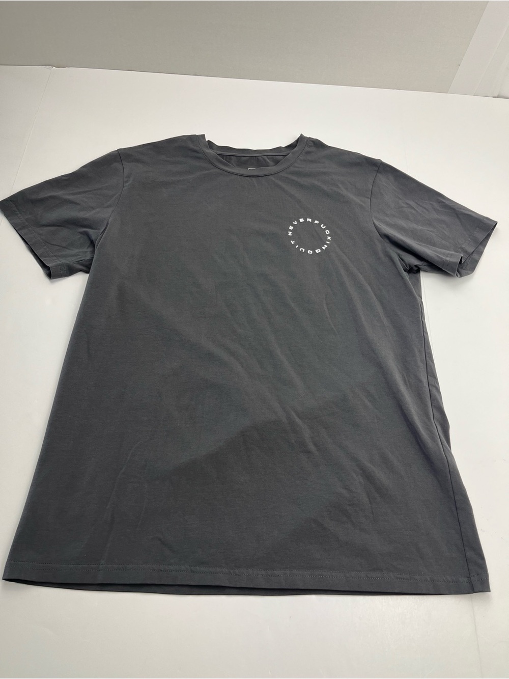 NFQ Never F*cking Quit Men's Dark Gray Graphic Crewneck Short Sleeve Shirt Small